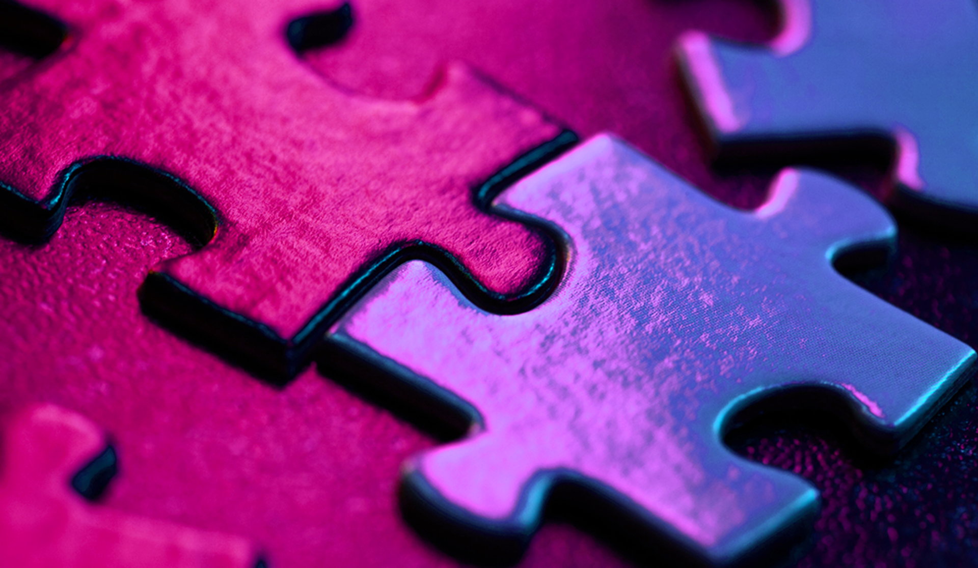 Various puzzle pieces arranged on a striking purple background, emphasizing their intricate designs and vibrant hues.