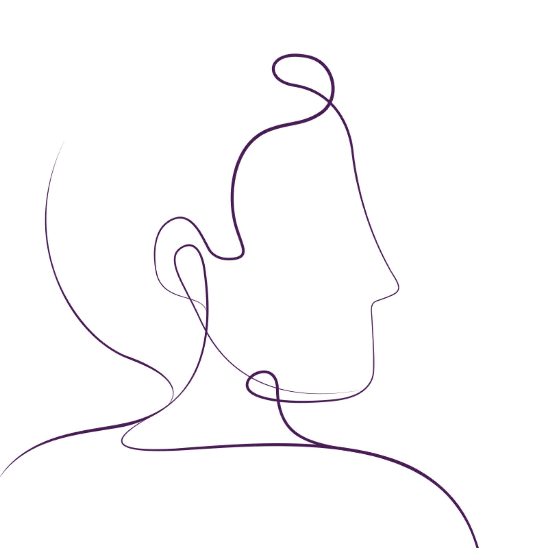 Purple line-drawing, the outline of profile headshot